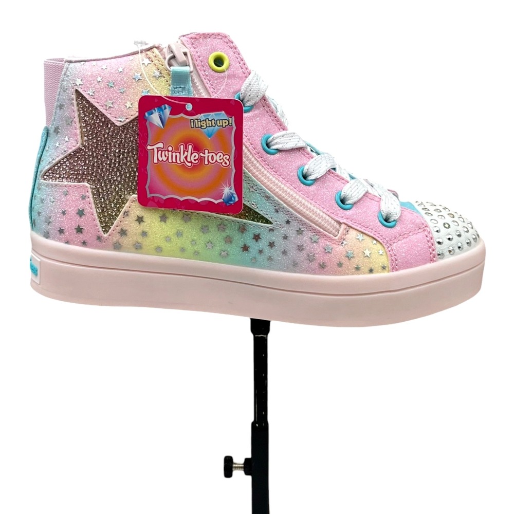 Skechers Youth Big Girl's Twinkle Toes High Top Sneaker Size 2 Pink Gold Glitter